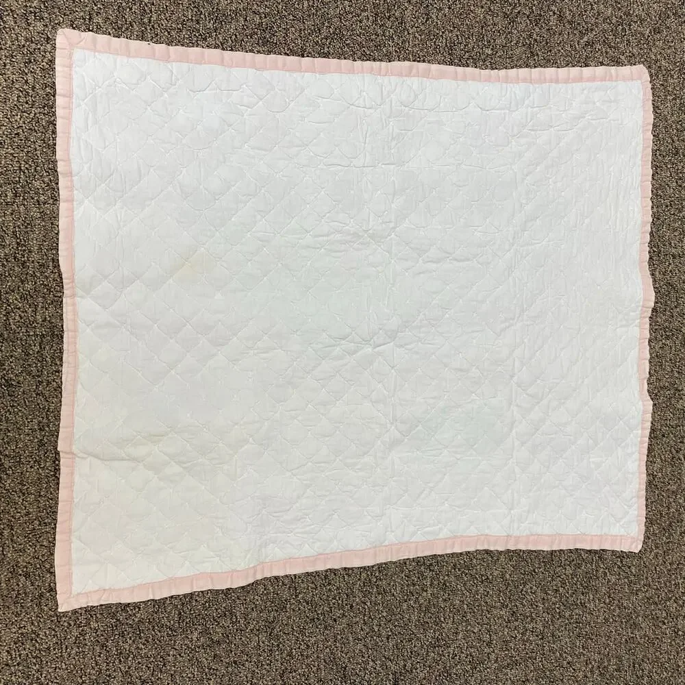 Vintage Handmade Pink Patchwork Baby Quilt Cozy Cottagecore Girl Nursery Blanket